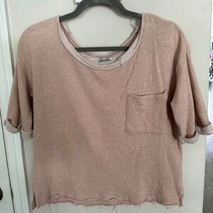 Splendid Women's Pink Short Sleeve Sweatshirt Top with Pocket- Size XS